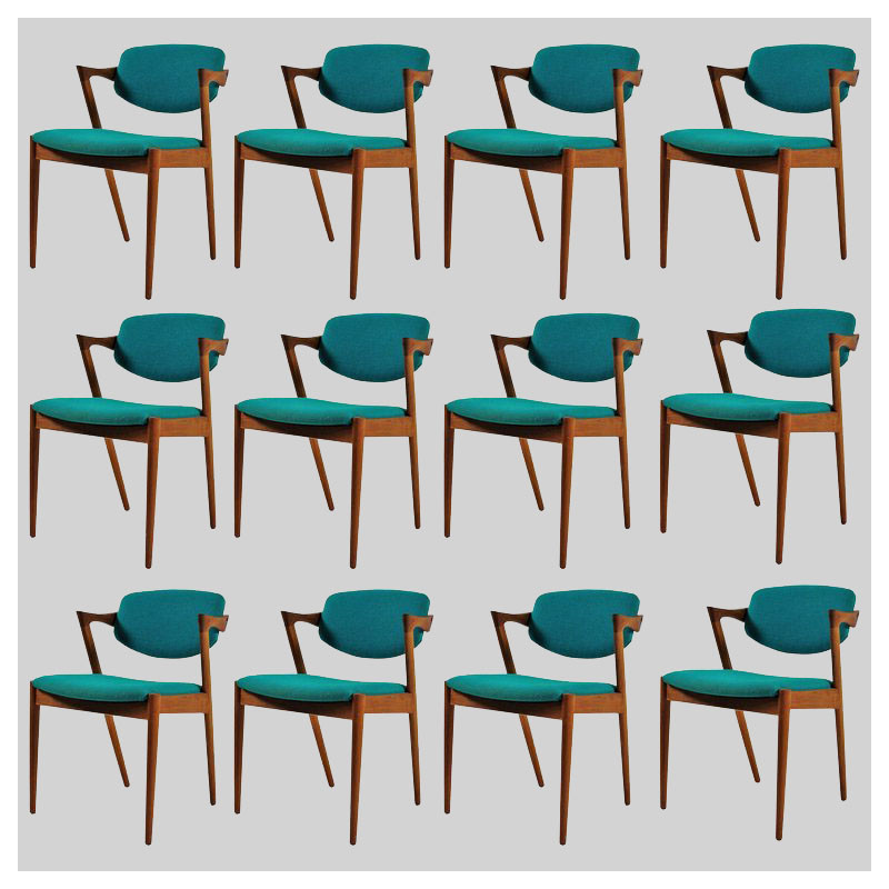 Set van 12 vintage teakhouten stoelen van Kai Kristiansen voor Schous Møbelfabrik, 1960