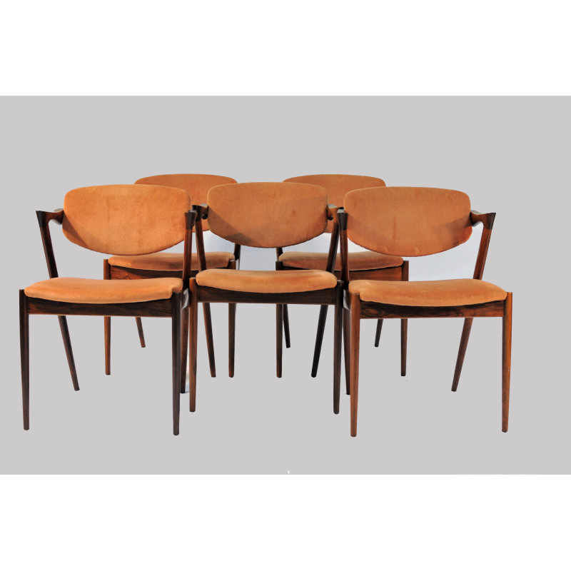 Juego de 6 sillas de comedor vintage de palisandro de Kai Kristiansen para Schous Møbelfabrik, años 60