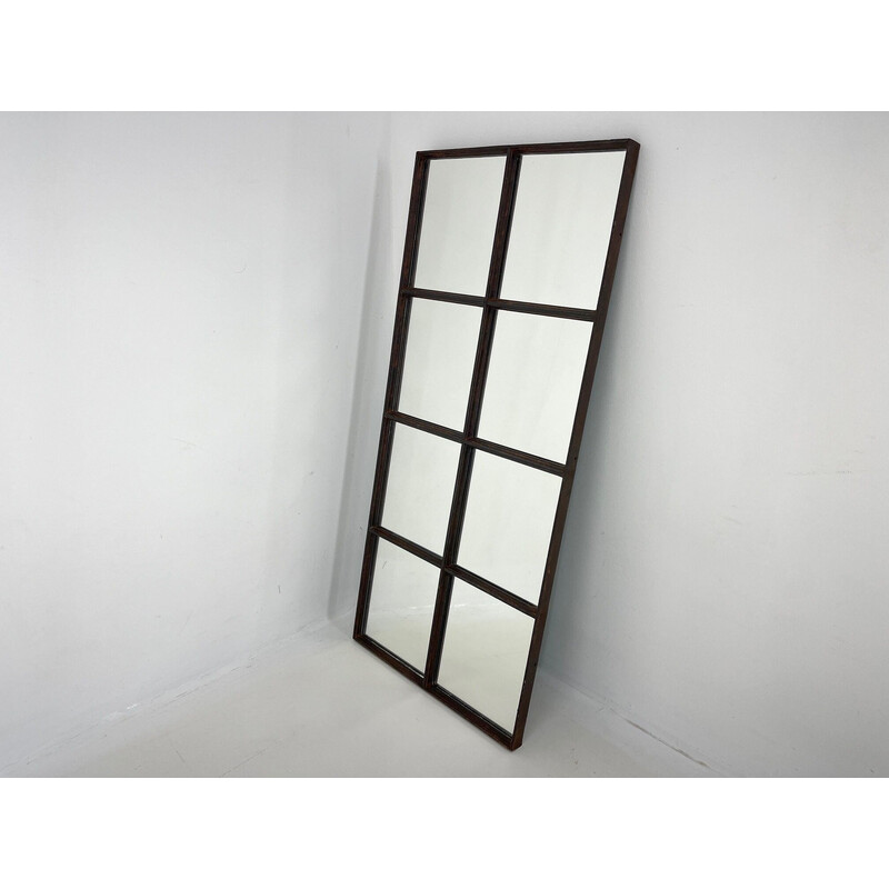 Pair of vintage industrial iron windows converted to a mirror, Czechoslovakia