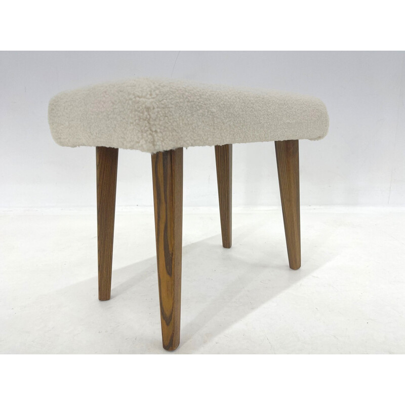 Mid-century stool in sheep skin, Czechoslovakia 1970s