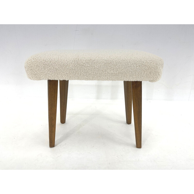 Tabouret vintage en peau de mouton, Tchécoslovaquie 1970