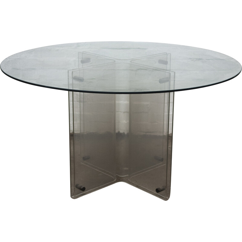 Mesa redonda Vintage Hollywood Regency em vidro e lucite, 1980