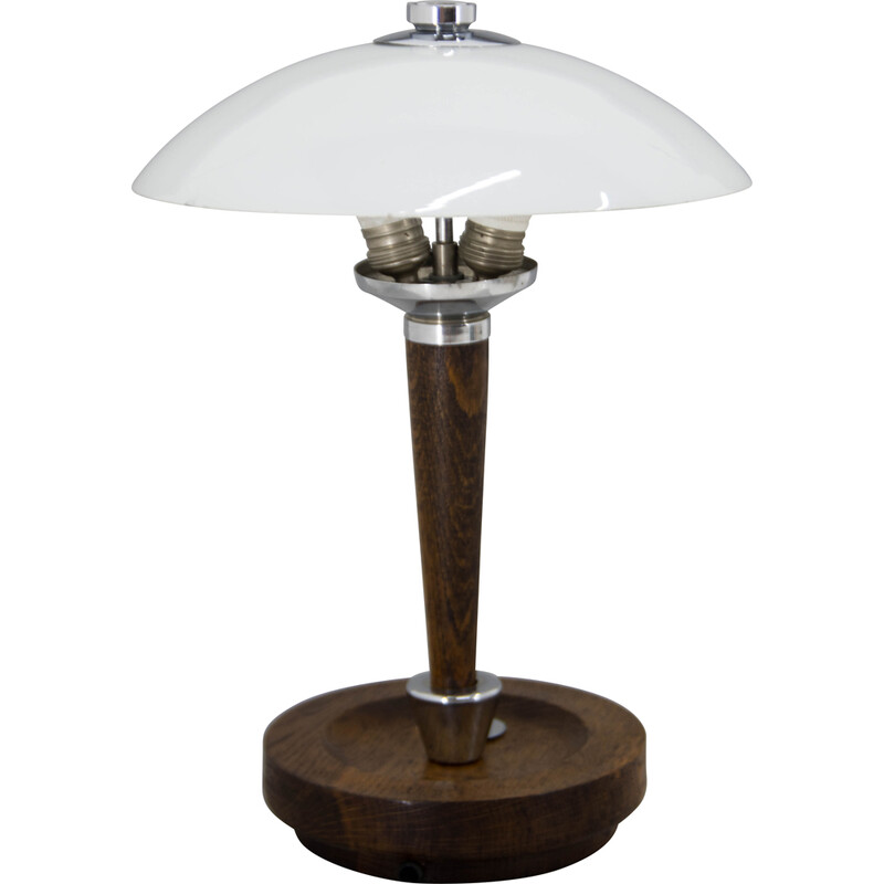 Lampada da tavolo in legno e vetro Art Déco d'epoca, 1930