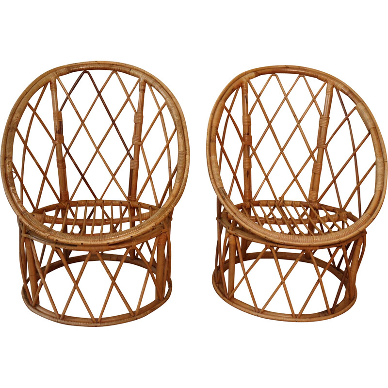 Pair of vintage rattan armchairs, 1960