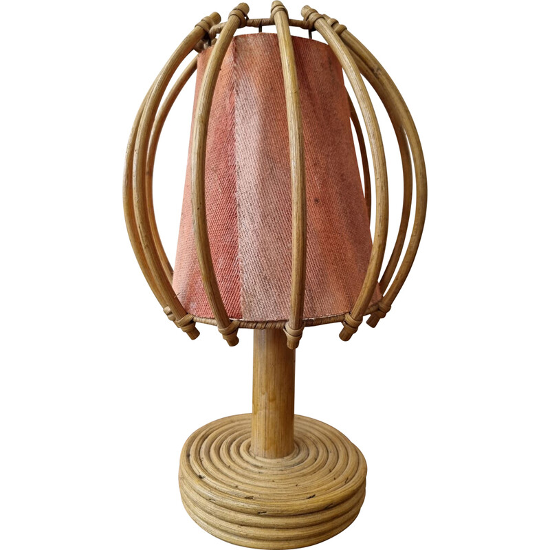 Lampada da comodino in rattan vintage di Louis Sognot, 1960-1970