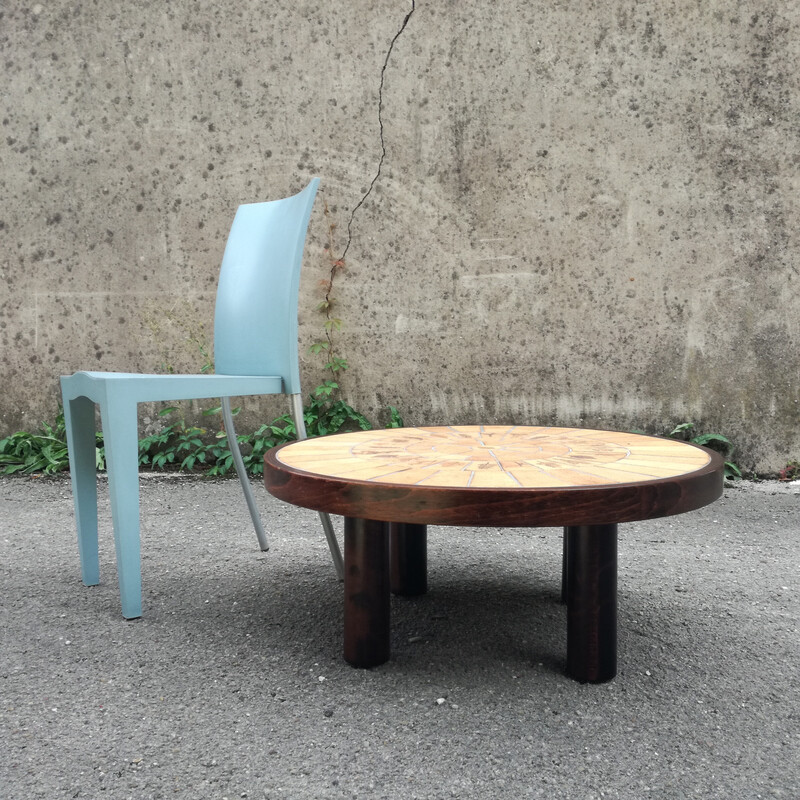 Vintage coffee table with ceramic top by Roger Capron, 1950s