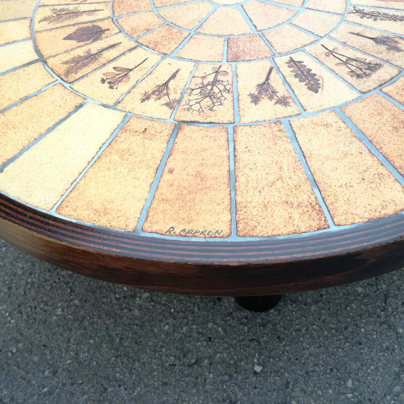 Vintage coffee table with ceramic top by Roger Capron, 1950s