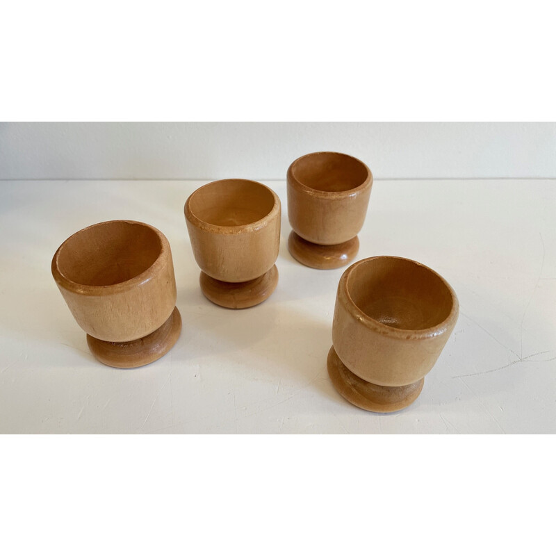 Set of 8 vintage turned wood egg cups, 1970-1980s