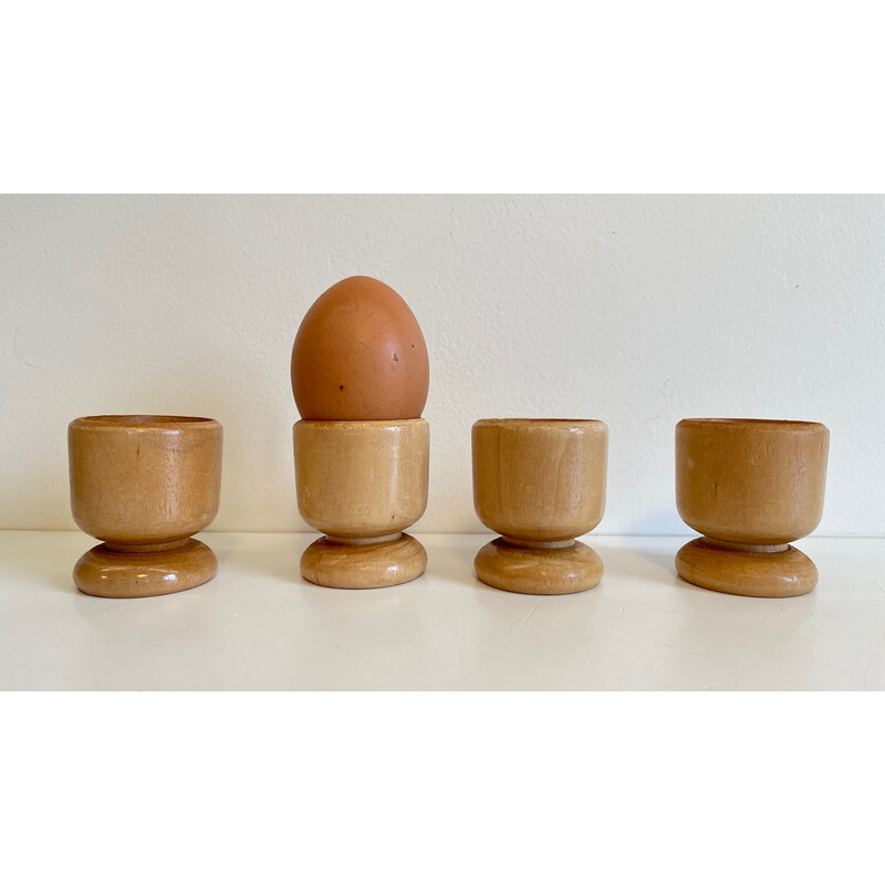 Set of 8 vintage turned wood egg cups, 1970-1980s