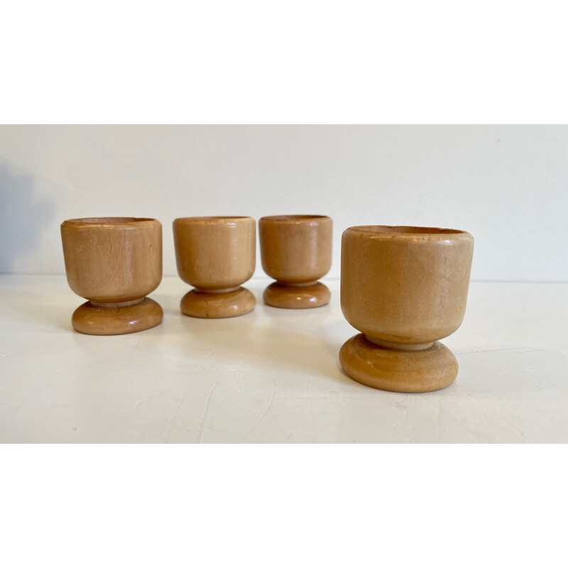 Set von 8 Vintage Eierbechern aus gedrechseltem Holz, 1970-1980