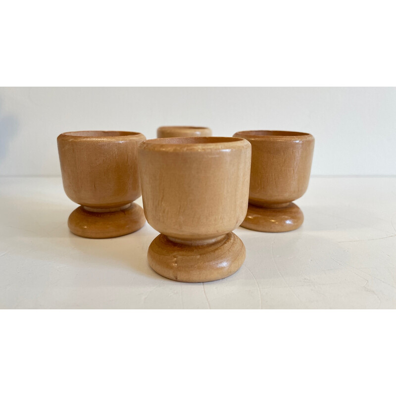 Set of 8 vintage turned wood egg cups, 1970-1980s