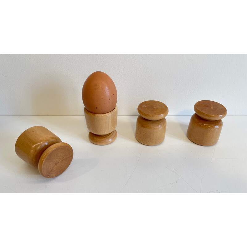 Set of 8 vintage turned wood egg cups, 1970-1980s