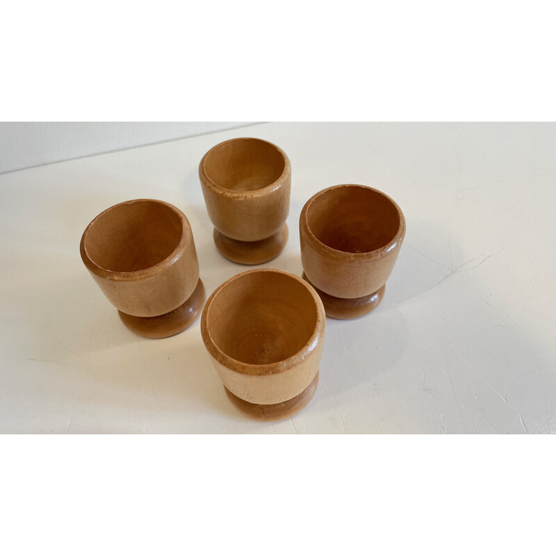 Set of 8 vintage turned wood egg cups, 1970-1980s