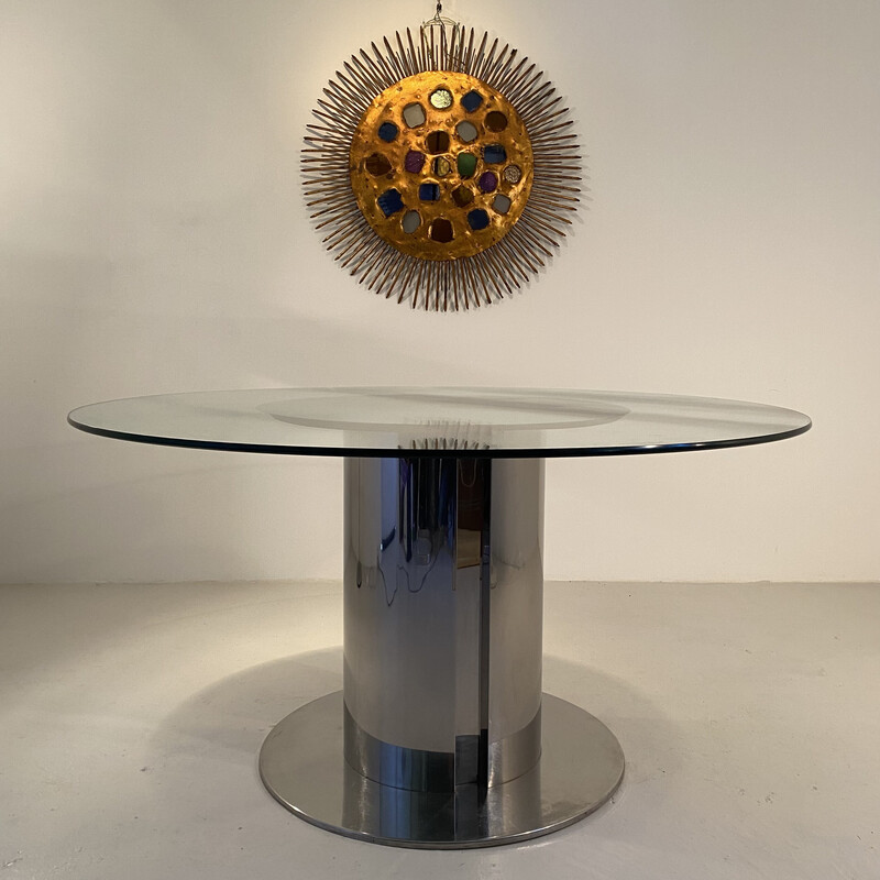Table vintage Cidonio en acier chromé et verre par Antonia Astori pour Cidue, 1968