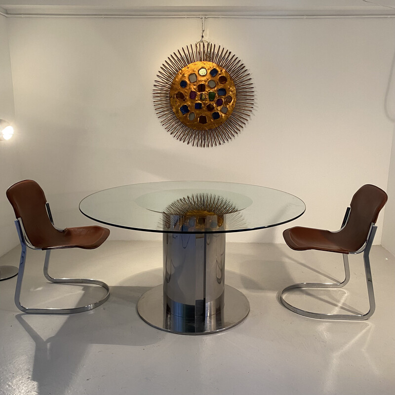 Mesa vintage Cidonio de acero cromado y cristal de Antonia Astori para Cidue, 1968