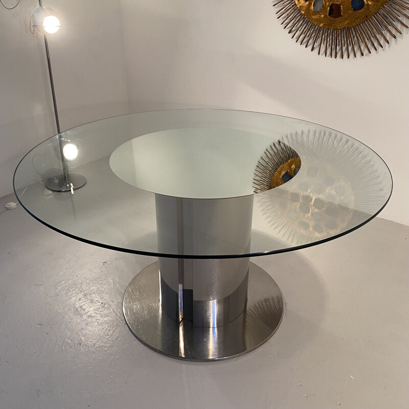 Cidonio Vintage-Tisch aus verchromtem Stahl und Glas von Antonia Astori für Cidue, 1968