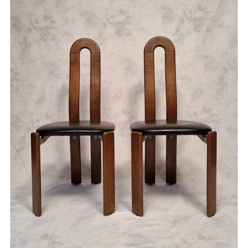 Pair of vintage oakwood chairs by Bruno Rey for Dietiker, 1970