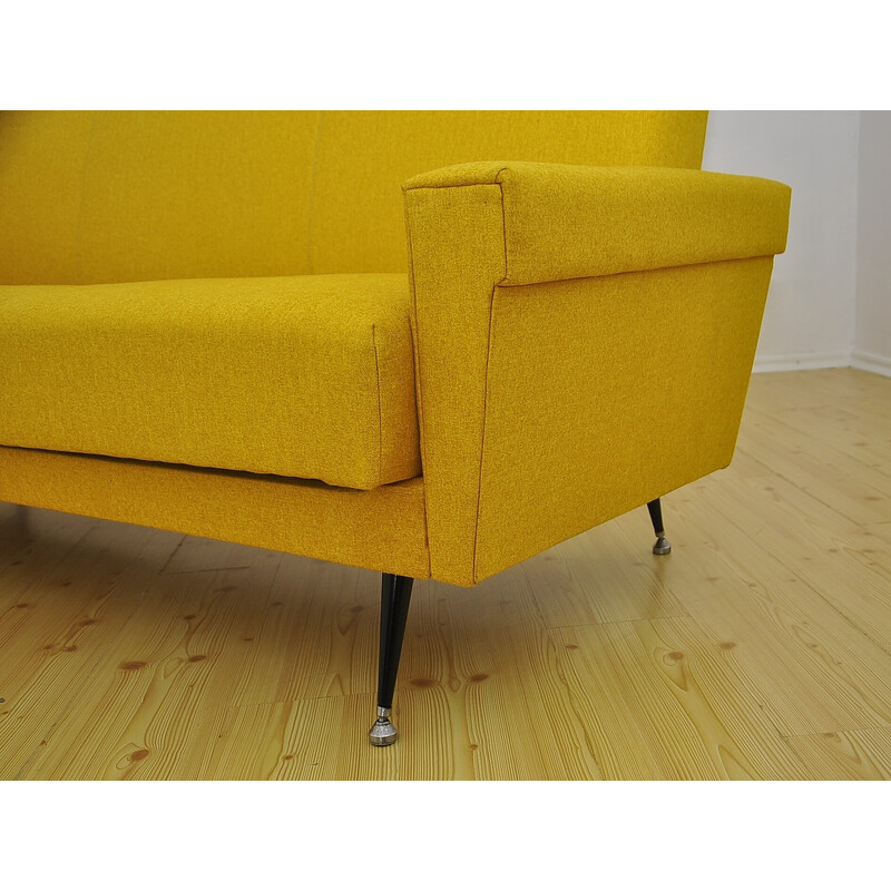 Vintage yellow sofa bed on metal legs, 1970s