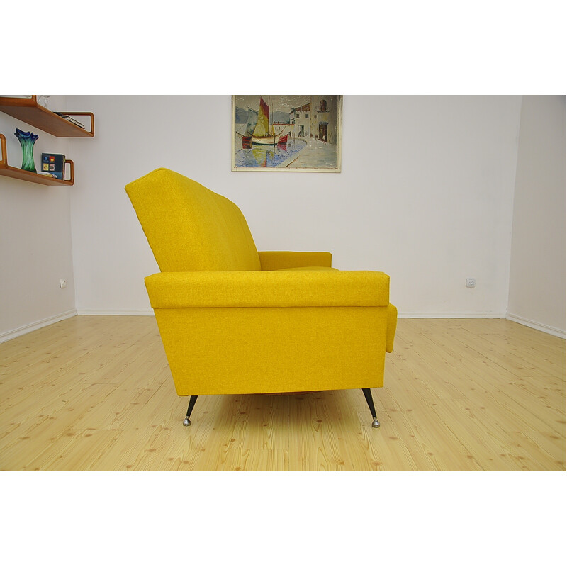 Vintage yellow sofa bed on metal legs, 1970s