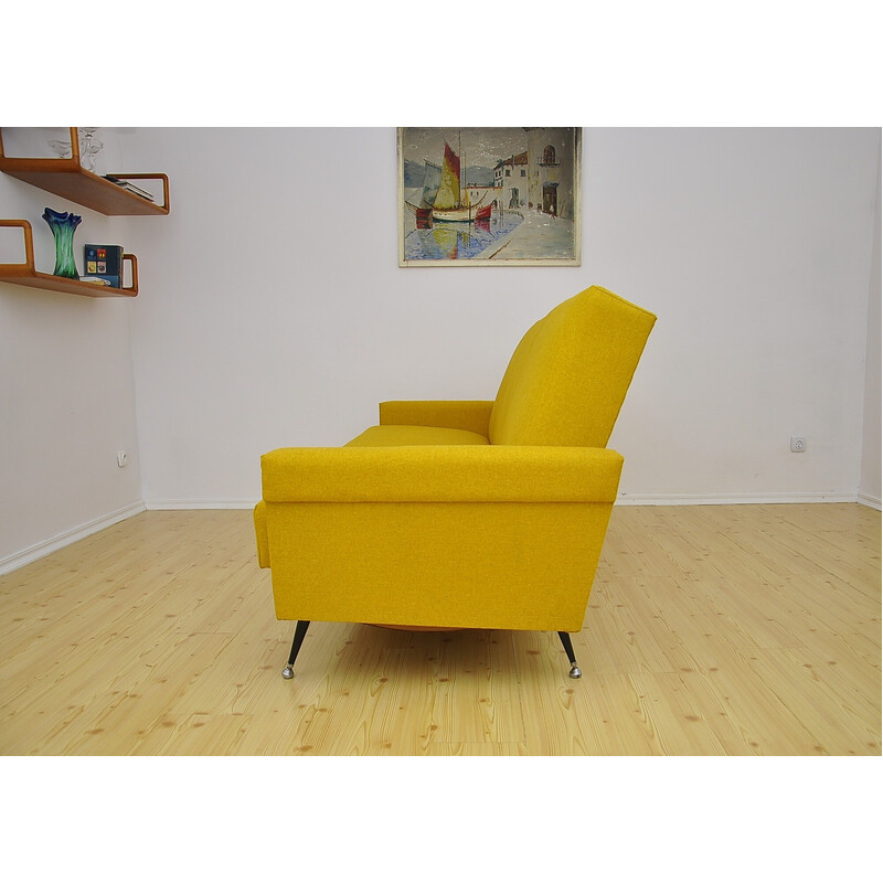 Vintage yellow sofa bed on metal legs, 1970s