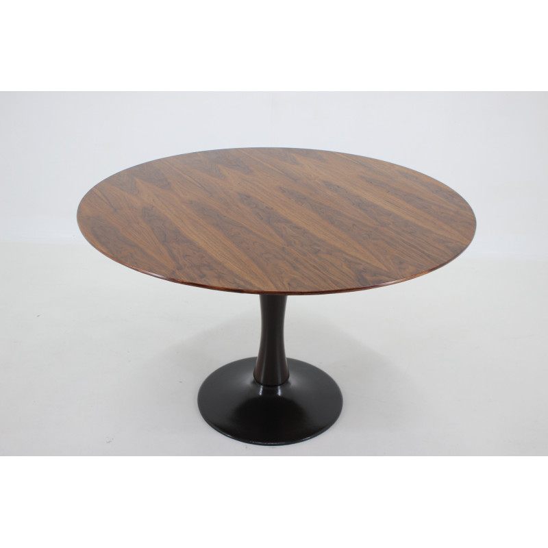 Vintage round walnut table by Dřevotvar Jabloné, Czechoslovakia 1970s