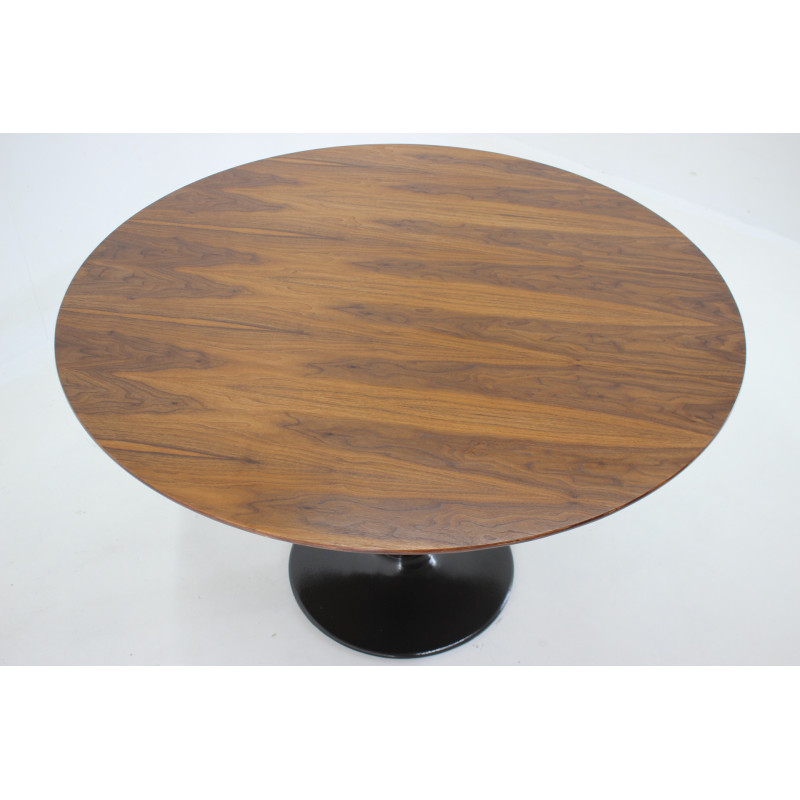 Vintage round walnut table by Dřevotvar Jabloné, Czechoslovakia 1970s