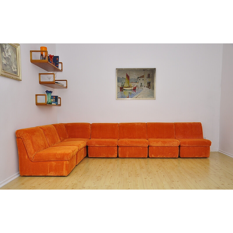 Canapé modulaire vintage en velours côtelé orange, 1970