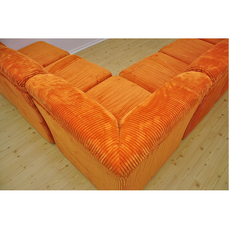 Mid-century orange corduroy modular sofa, 1970s