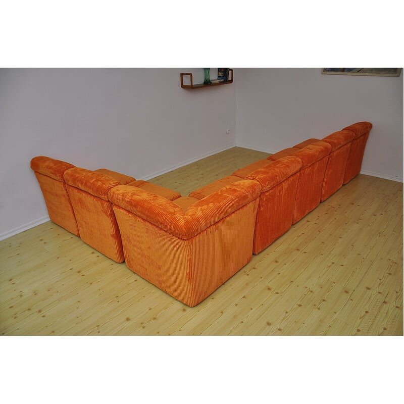 Mid-century orange corduroy modular sofa, 1970s
