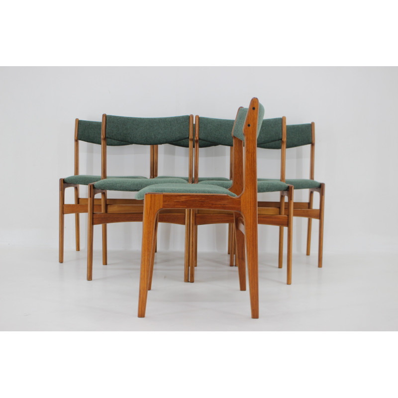 Conjunto de 6 cadeiras de teca vintage com estofos, Dinamarca 1960