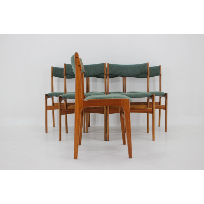 Ensemble de 6 chaises vintage en teck avec rembourrage, Danemark 1960