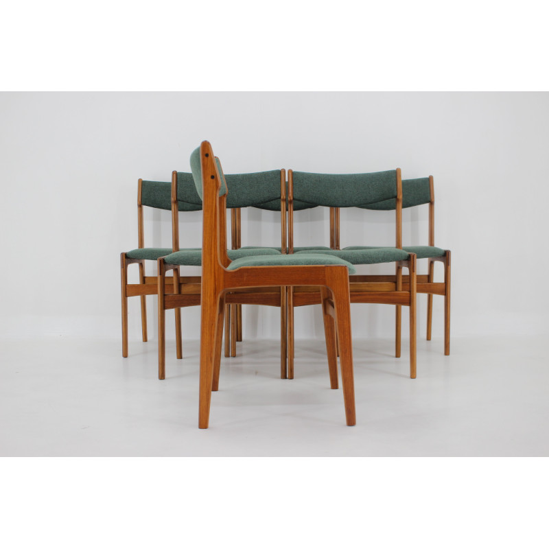 Set van 6 vintage teakhouten stoelen met bekleding, Denemarken 1960