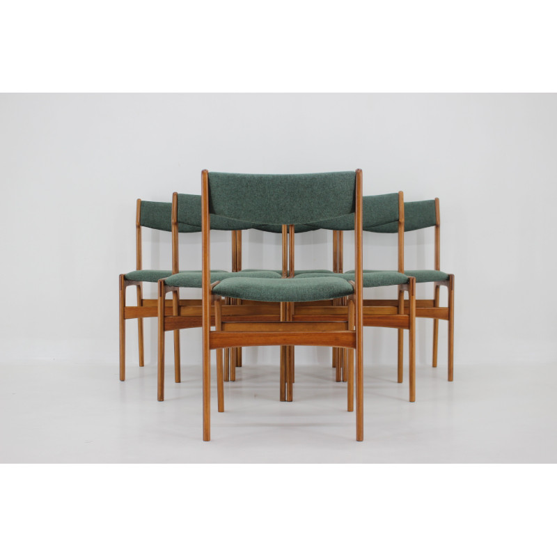 Set of 6 vintage teak dining chairs with upholstered, Denmark 1960s