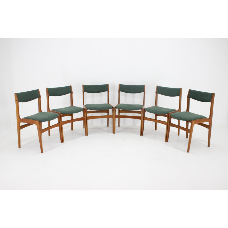 Set of 6 vintage teak dining chairs with upholstered, Denmark 1960s