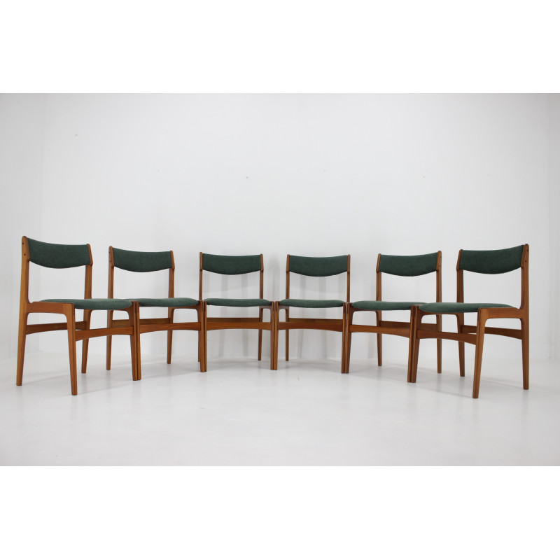 Set of 6 vintage teak dining chairs with upholstered, Denmark 1960s