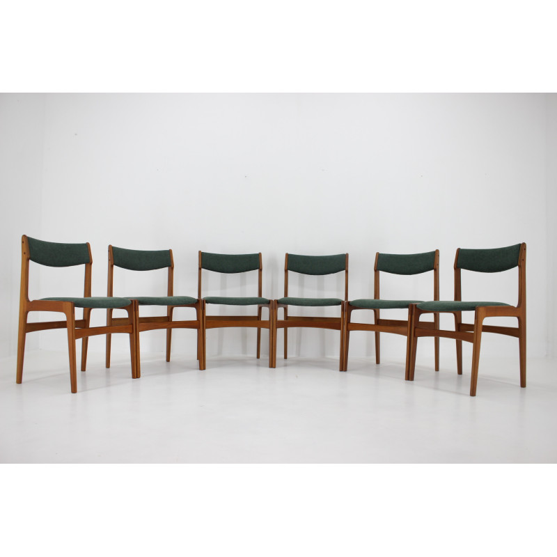 Set van 6 vintage teakhouten stoelen met bekleding, Denemarken 1960