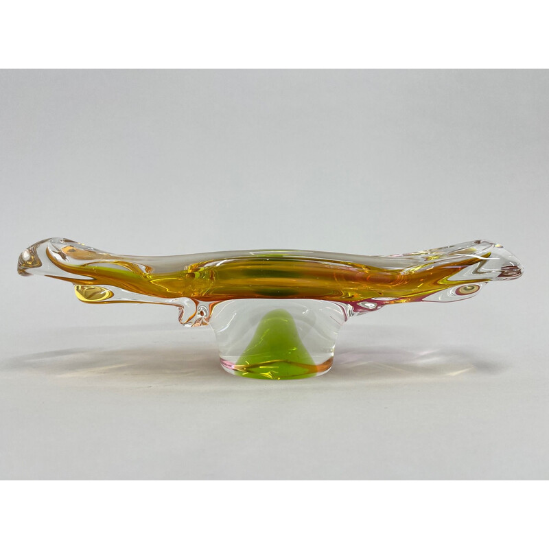 Vintage Art Glass Oblong bowl de Josef Hospodka para Chribska Glassworks, Checoslováquia, anos 60