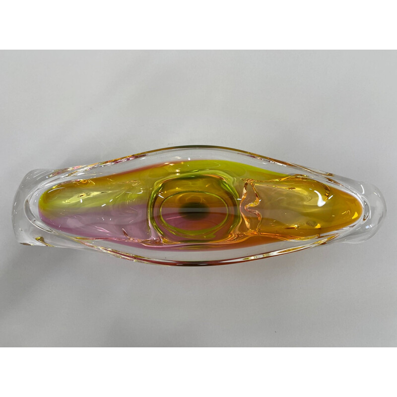 Vintage Art Glass Oblong bowl by Josef Hospodka for Chribska Glassworks, Czechoslovakia 1960s
