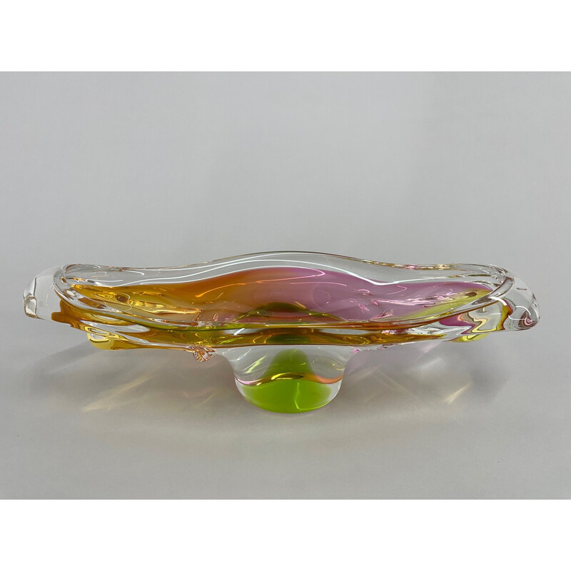 Vintage Art Glass Oblong bowl by Josef Hospodka for Chribska Glassworks, Czechoslovakia 1960s