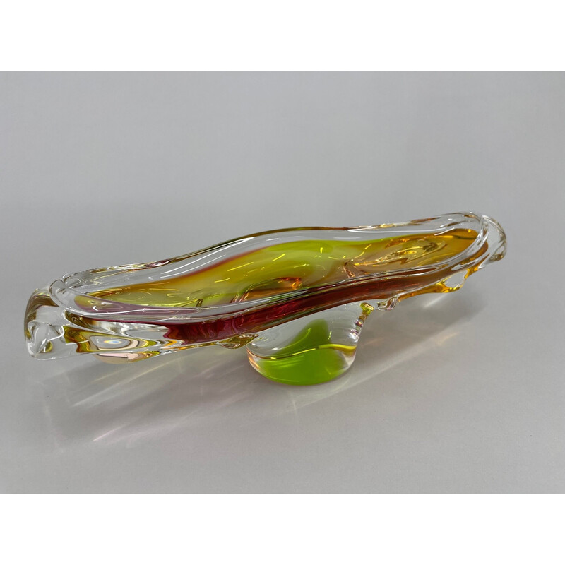 Vintage Art Glass Oblong bowl by Josef Hospodka for Chribska Glassworks, Czechoslovakia 1960s