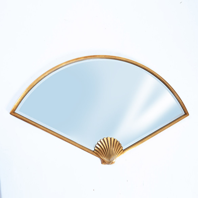 Vintage gilded shell wall mirror by Deknudt, Belgium 1970s