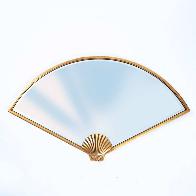 Espelho de parede em concha dourada Vintage por Deknudt, Bélgica 1970