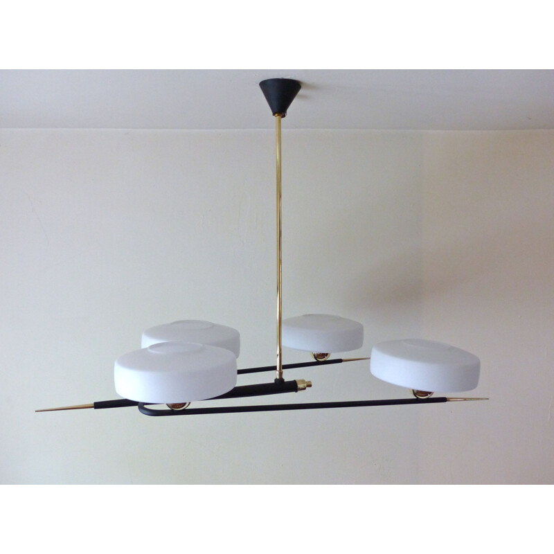 Mid century modern hanging lamp with 4 luminous points - 1960s