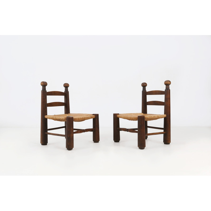 Coppia di sedie vintage in legno e vimini di Charles Dudouyt, 1940