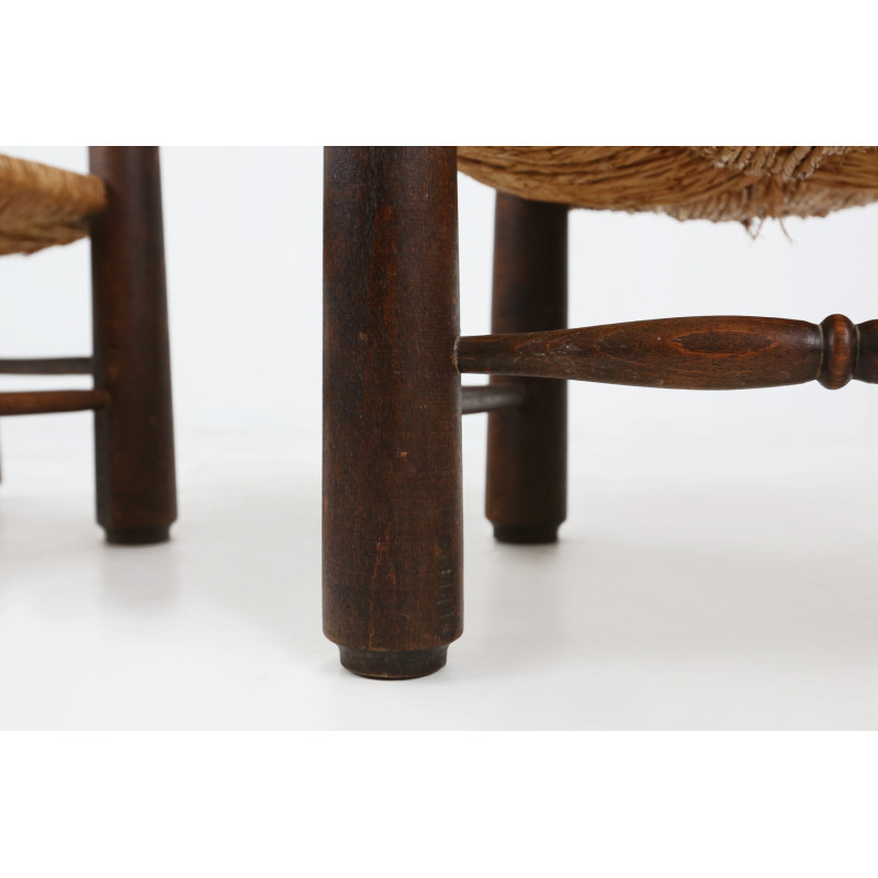 Paire de chaises vintage en bois et osier de Charles Dudouyt, 1940