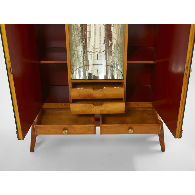 Vintage bar furniture in cherry wood and mirror by Osvaldo Borsani for Abv, 1940
