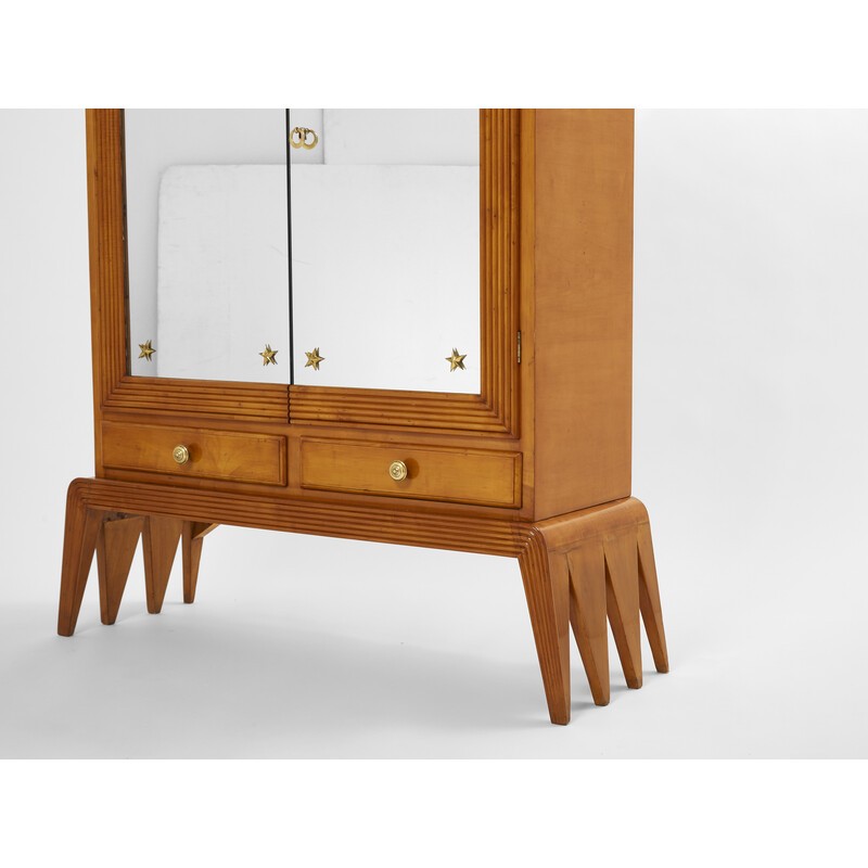 Vintage bar furniture in cherry wood and mirror by Osvaldo Borsani for Abv, 1940