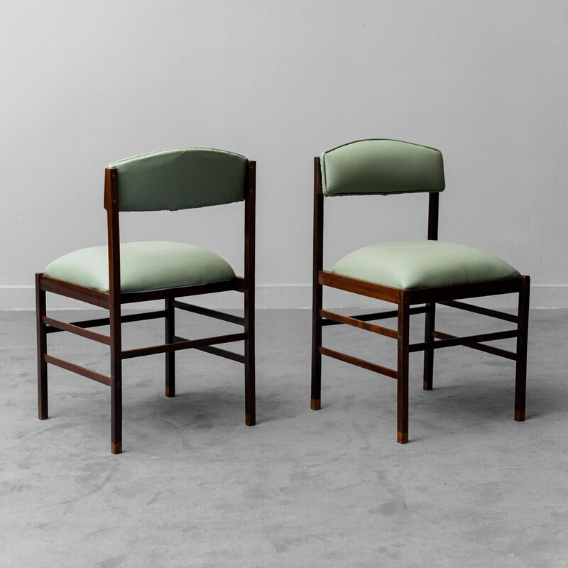 Conjunto de 4 cadeiras de madeira e couro vintage de George Coslin, 1960
