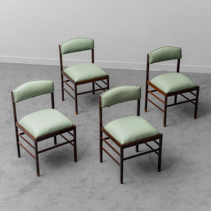 Ensemble de 4 chaises vintage en bois et cuir par George Coslin, 1960