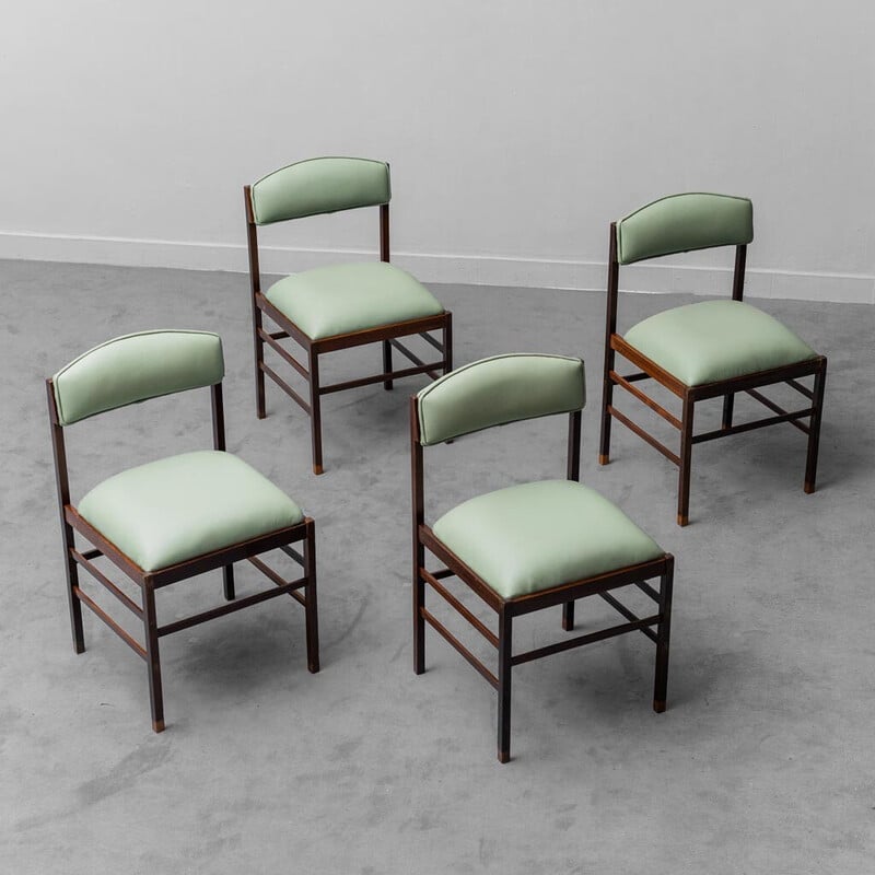 Set di 4 sedie vintage in legno e pelle di George Coslin, 1960